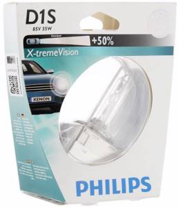 Лампа ксенон Philips D1S X-treme Vision (85415XVS1), яркость+50%, ГЕРМАНИЯ (1 шт.)
